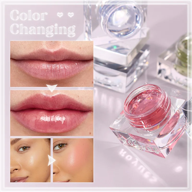 Crystal Color Changing Lip Gloss Shining Magic Lip Cheek Glassy Dual-use Balm Natural Blusher Lipstick Lip Gloss Blush Makeup