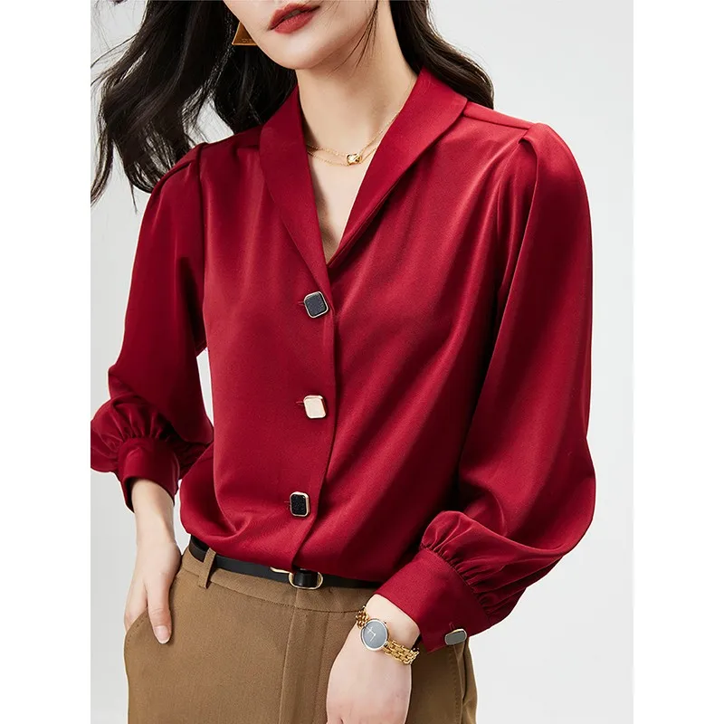 

2023 New Arrival Spring Women Loose Casual Turn-down Collar Long Sleeve Blouse All-matched Single Breasted Casual Shirts V186