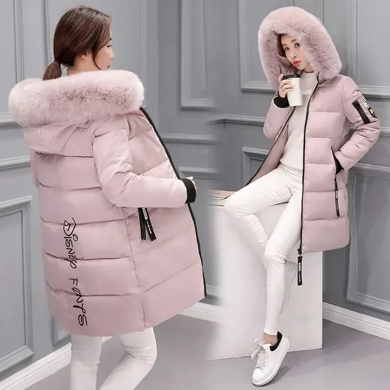 

2023 Winter Jacket Women Parka Big Fur Collar Hooded Thick Warm Long Female Coat Casual Outwear Down Cotton Jacket Parkas