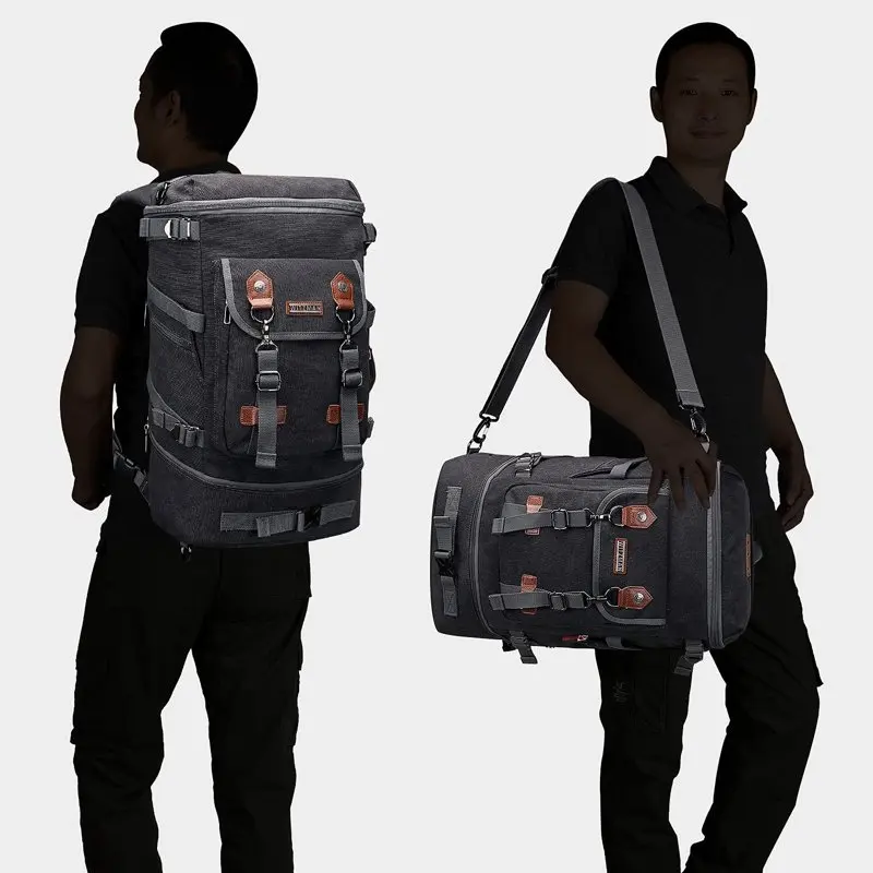 Travel Backpack for Men Carry On Vintage Canvas Backpack Duffel Bag A568 Black