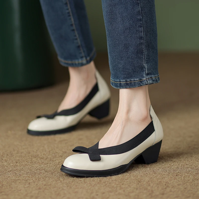 

Туфли-лодочки женские из натуральной кожи, с круглым носком, 4,5 см