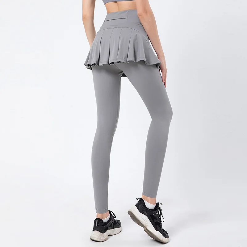 Women's Autumn And Winter Pants Skirt Yoga Exercise Fake Two-piece Pants Pleated Skirt Lengthened Pants Show Thin