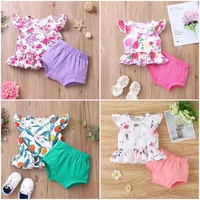 summer 2pcs sets baby girl clothes set flower print ruffles flying sleeve topspink briefs breathable baby girl outfit 0 18m