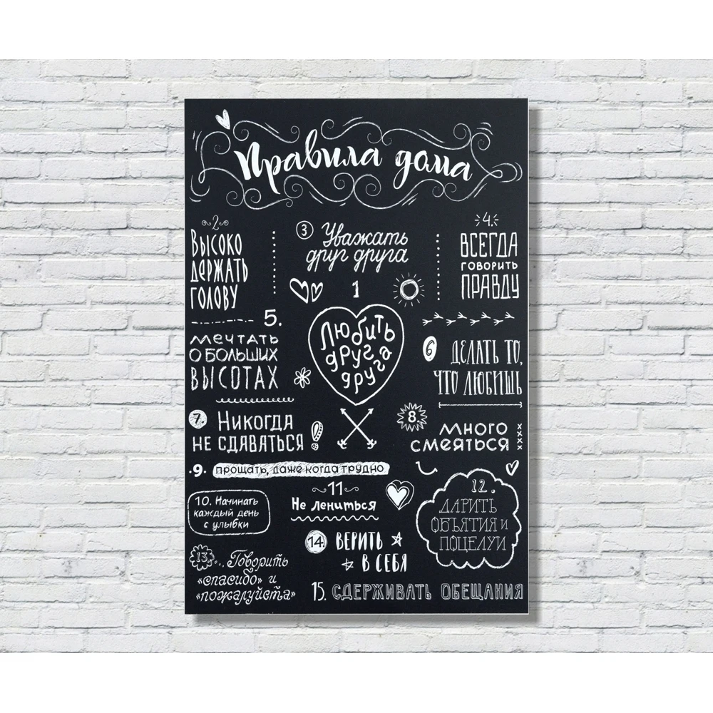 Постер на натуральном холсте &quotПравила нашего дома&quot 40х60 см / Правила дома -