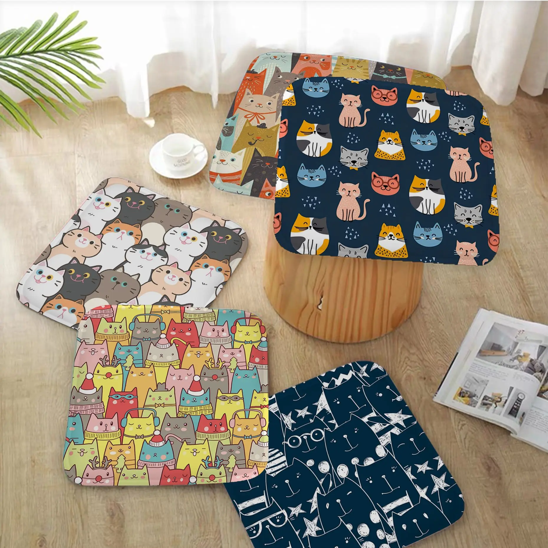 

Cool Cartoon Cat Tie Rope Chair Mat Soft Pad Seat Cushion For Dining Patio Home Office Indoor Outdoor Garden Chair Mat Pad