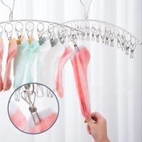 stainless steel clothes drying hanger windproof adults clothing rack sock laundry airer hanger underwear socks holder 20 clips