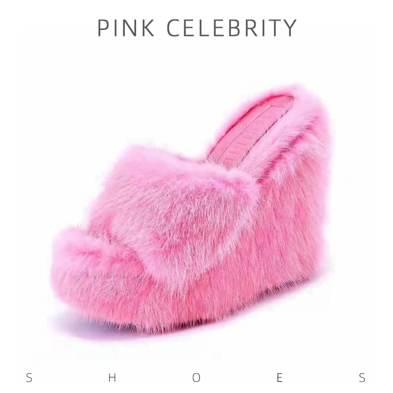 

Women Autumn Winter Slippers Fashion Leopard Print High-Heel Slippers Plush Warmth-Increasing Slippers Casa Mujer tacones mujer