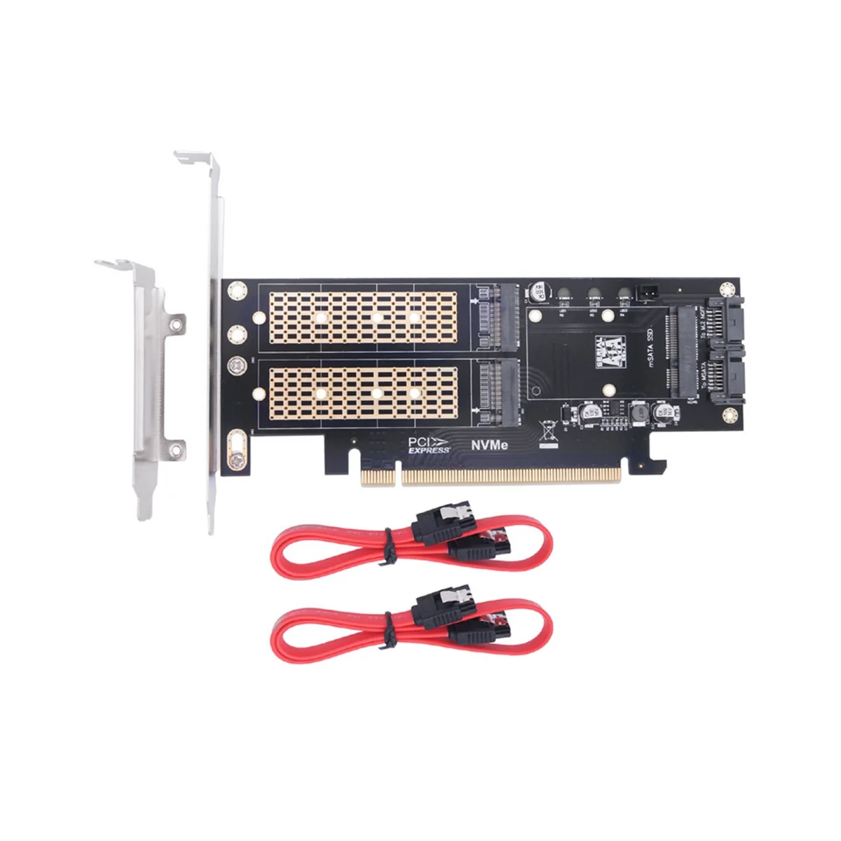 

3 in 1 Desktop Computer Riser Card PCIE X16 to M.2 M Key NVME SSD+M.2 B Key SATA SSD+MSATA SSD Adapter Card