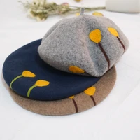 spring autumn hat handmade wool felt cap manual creative design leaf french artist painter women beret fashion british style