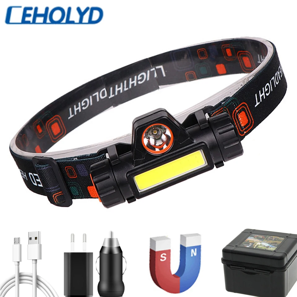 

Powerful LED Headlamp Mini Portable XPE COB USB Rechargeable Headlight Built-in Battery Waterproof Head Torch Head Lamp Lanterm