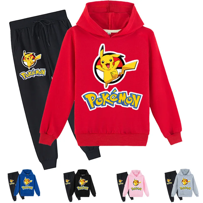 

Одежда для мальчиков и девочек с изображением покемона, милая одежда, рубашка на весну и осень, толстовка + леггинсы, брюки, комплект из двух ...