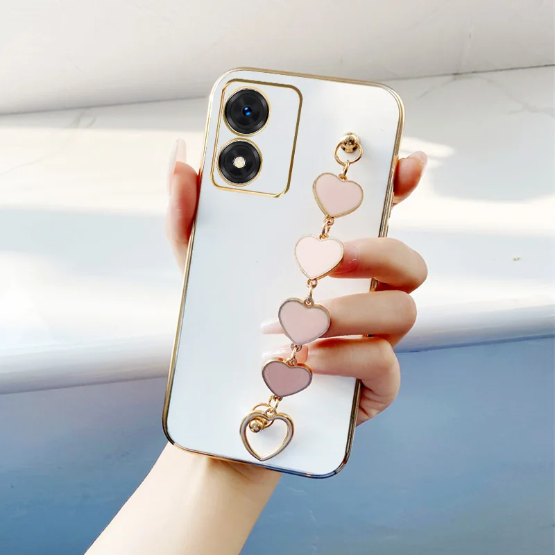 

Pink Love Bracelet Case for vivo Y02s Y01 Y10 t1 Y11 Y12 i Y15 A S Y16 Y17 Y3 U10 U3X iQOO U5X Love Bracelet Wrist Chain