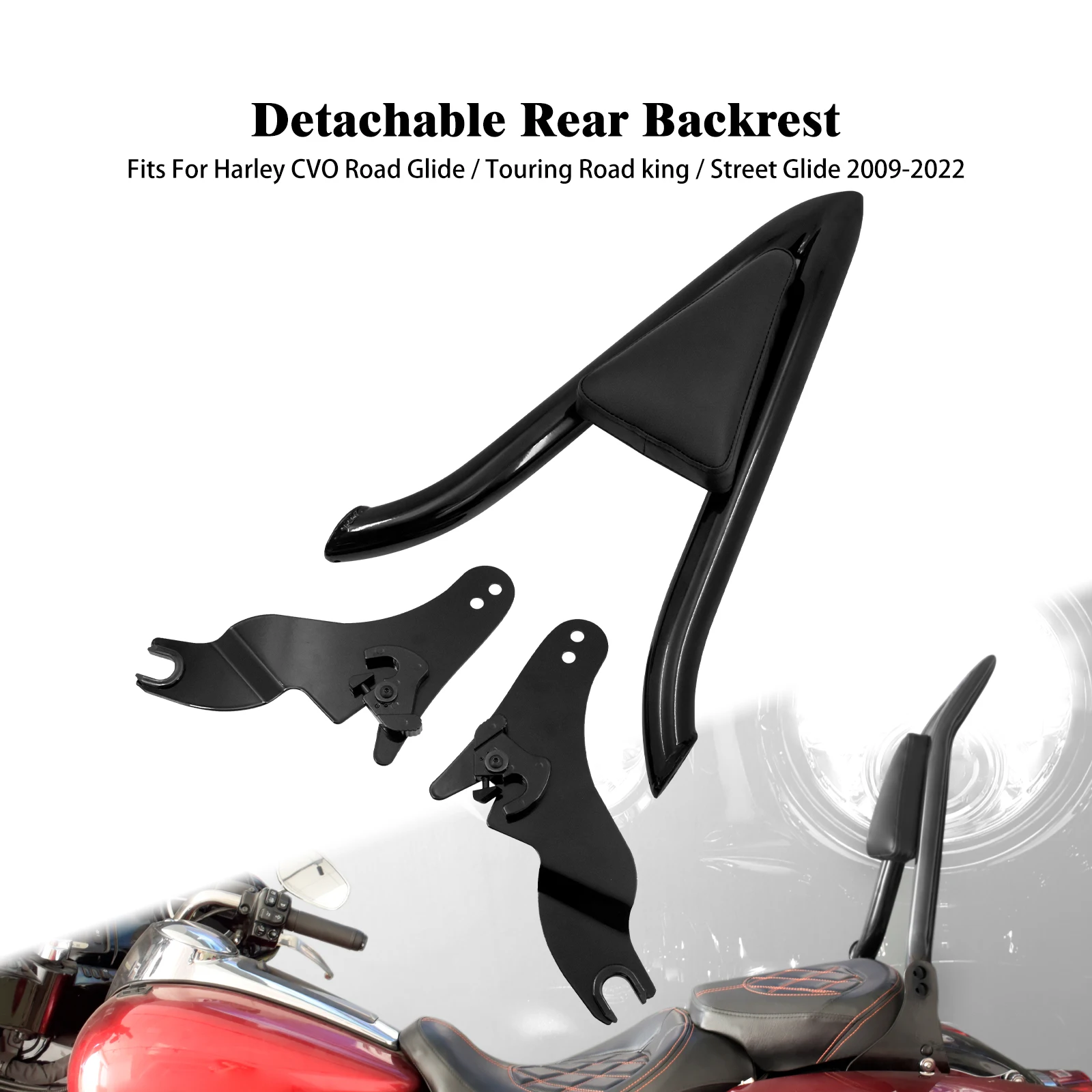 

Съемная задняя спинка пассажира для мотоцикла, черная подушка для Harley Touring Road King CVO Street Glide 2009-2022