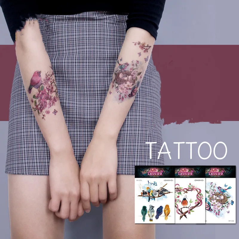 

Watercolor Temporary Bird Flower Tattoo Women Dragonfly Birds Body Art Tattoos Waterproof Fake DIY Painting Tattoos Sticker
