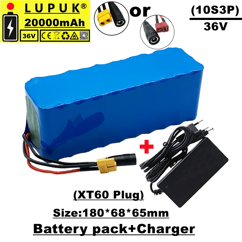 

Lupuk-36v комплект литий-ионный батарей, 10s3p, 20Ah, dc + xt60 коннектор, подходит для электрических велосипедов и скутеров, оснащенных BMS