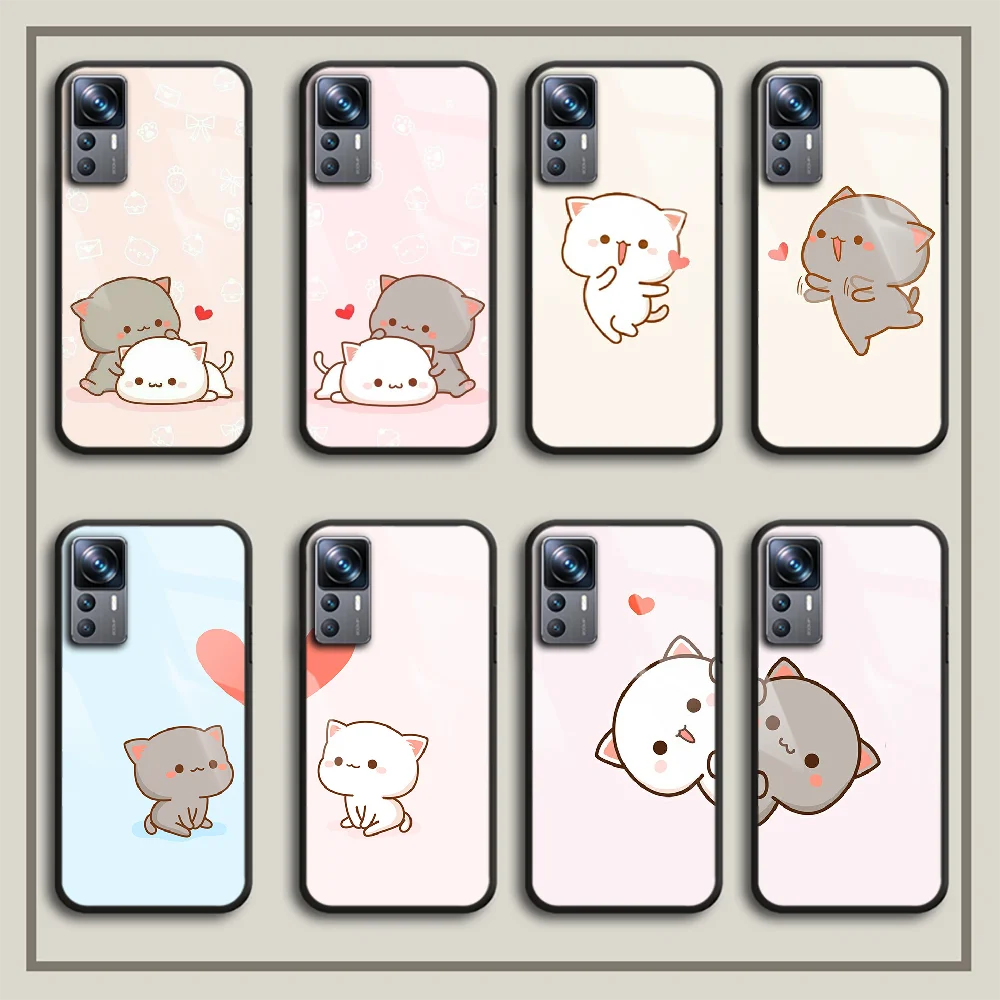 

Peach Goma Cat Cartoon Tempered Glass Phone Case Cover For Xiaomi Mi Poco 8 11 12 13 T X X3 F3 X4 F4 M4 M5 GT NFC Pro Lite Ultra