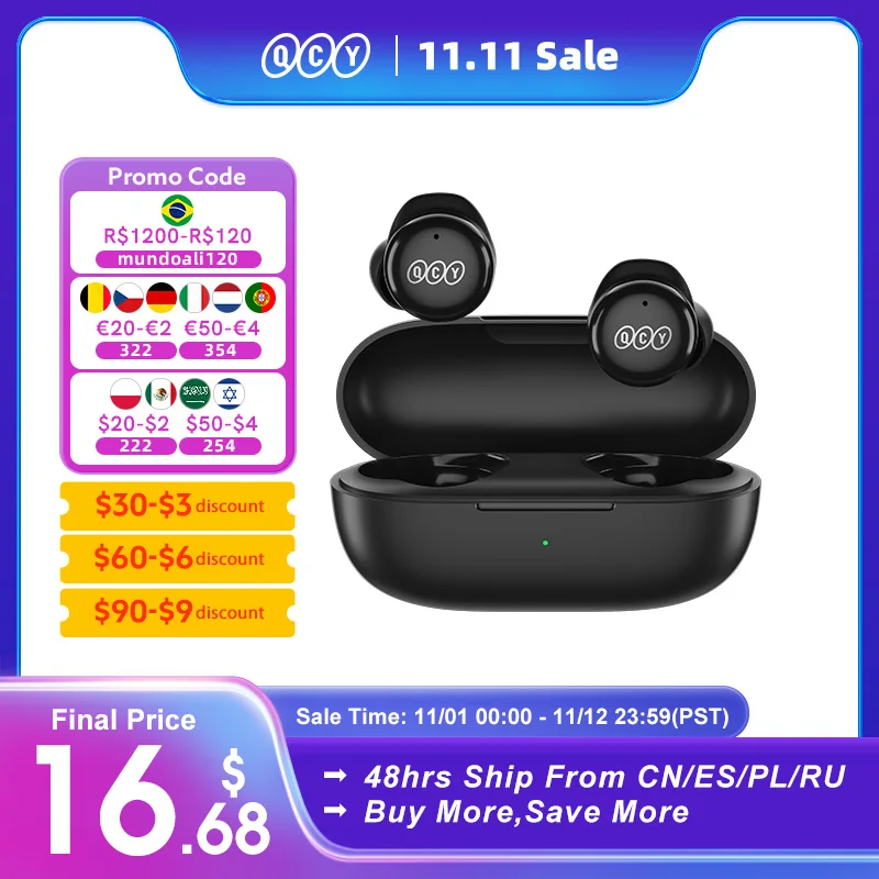  QCY T17 Earphone Bluetooth True Wireless Earbuds BT5.1 HIFI Headphone Touch Control Low Latency Mode ENC Earbud Long Standby 26H 