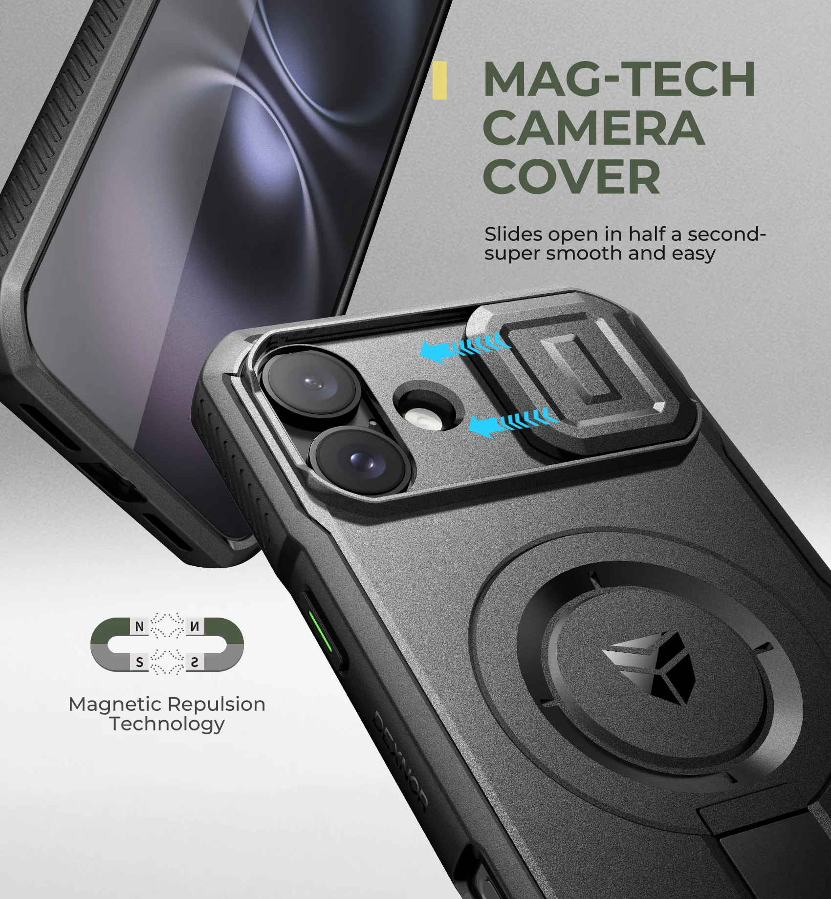 Фото Чехол для iPhone 16 Pro Max с выдвижной крышкой для камеры и регулируемой подставкой, прочный, ударопрочный, защитный, усиленный бампер-чехол №2