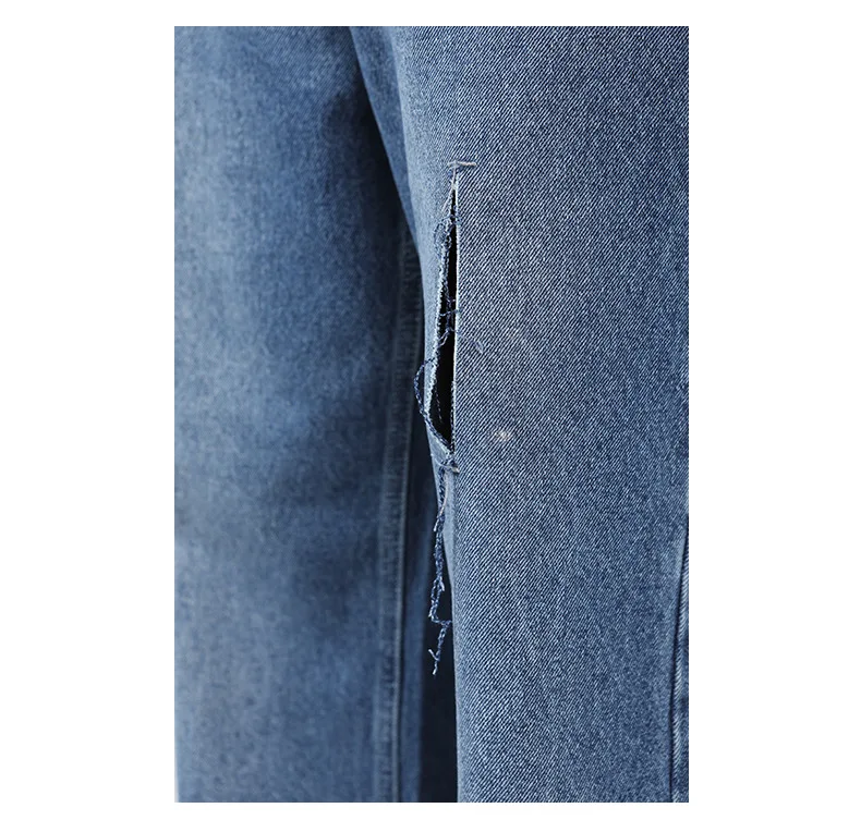 Four Seasons Men's Straight Hole Design Blue Jeans Men's Wide Leg Pants Fashion Streetwear Ins Hot Sale Korean Fashion Clothing