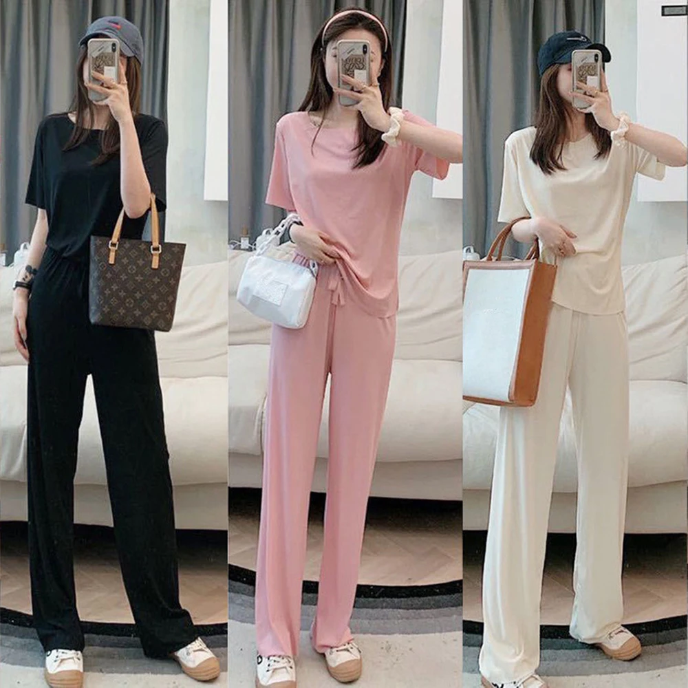 

Летний костюм для женщин, французская однотонная одежда для сна из вискозы, пижама, комплект из двух предметов, домашняя одежда, ночное белье, удобная Пижама