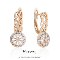 harong rose gold color copper crystal earrings sparkling luxury geometric stud earring jewelry gift for women girls wedding