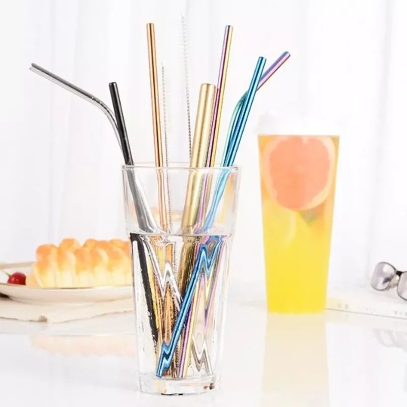 

New in Reusable Metal Drinking Straws Stainless Steel Sturdy Bent Straight Drinks Straw Party Bar accessory