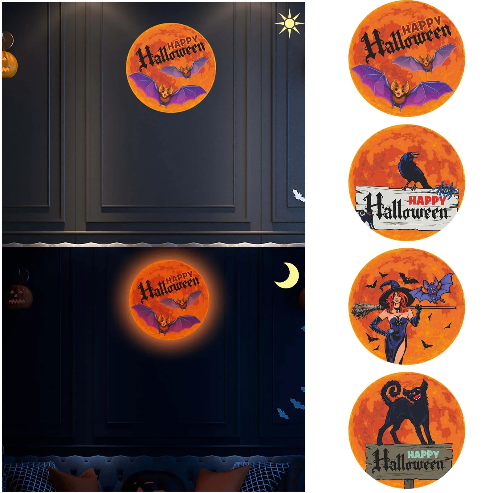 

Halloween Luminous Luminous Moon Festival Decoration Fluorescent Wall Sticker 30cm Room Decor for Bedroom for Women