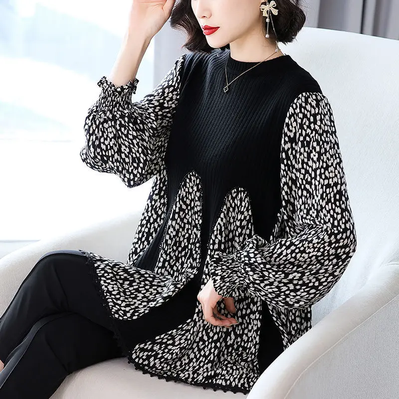 

Women Chic Leopard Printed Tunic Patchwork Lady Fashion Loose Plus Size T-shirt Casual Vacation Pastoral Style Pullover Tunics