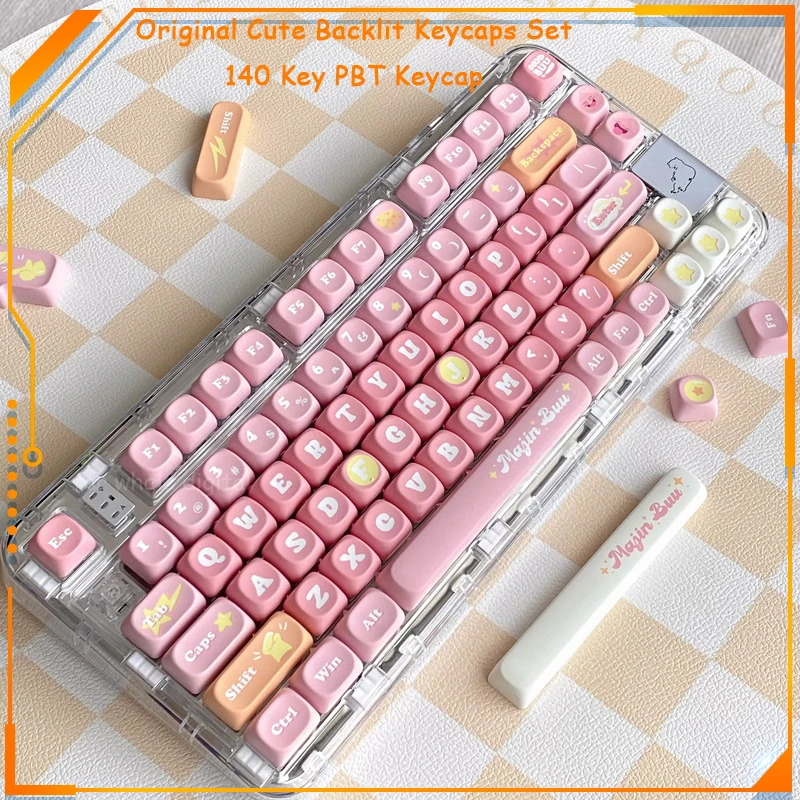 

Original Backlit Keycaps Set 140 Key PBT Keycap Ergonomic Cute Key Cap for Mx Cherry Profile Gateron Switch Mechanical Keyboard