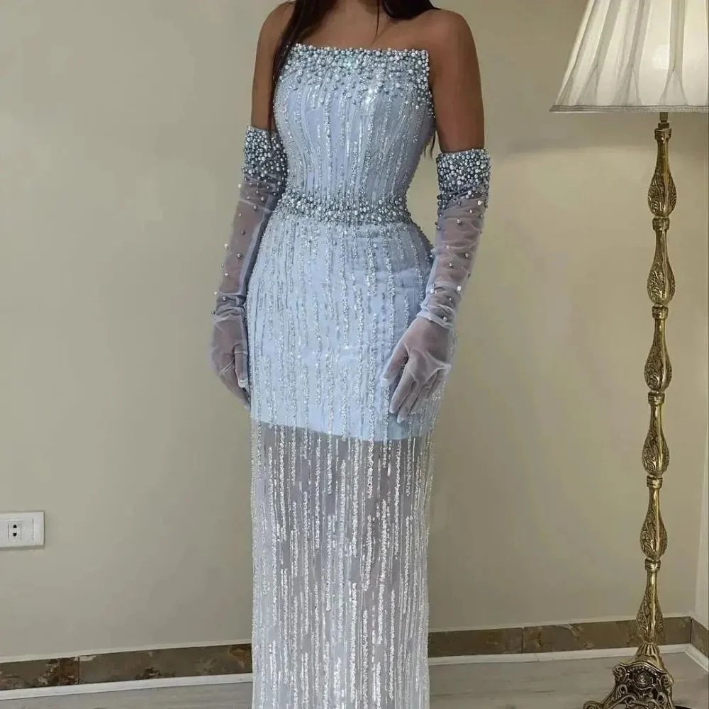 

FLORINE TULIRAIN A-Line Ankle-Length Boat Neck Evening Dress Luxury Beading Sequined Lace Prom Gown For Sexy Women 2023