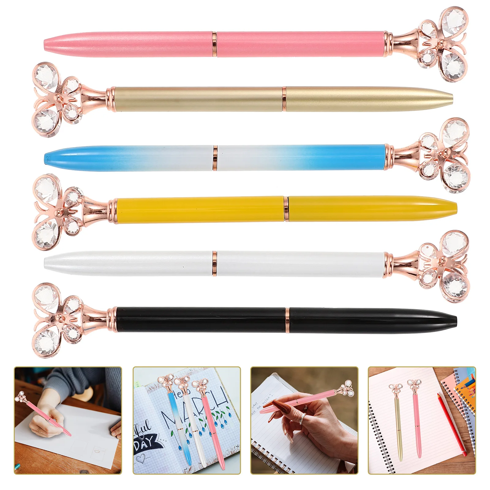 

6 Pcs School Supplies Metal Pens Fashion Student Diamond Ballpoint Office Stationery Color markers