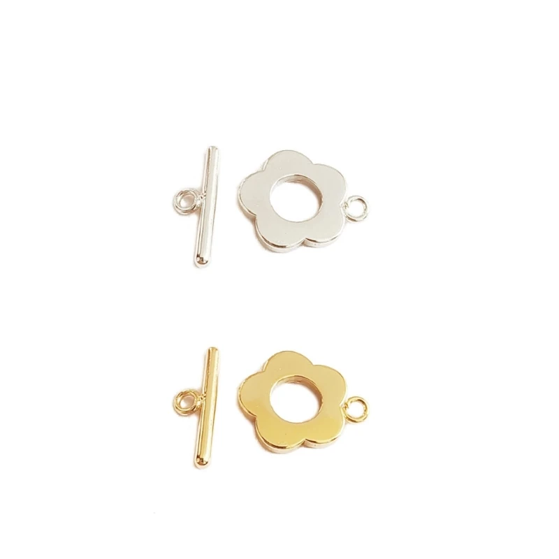 

E15E 5Sets Toggle Clasps Jewelry T-bar Closure Clasps Flower Necklace Clasp Connector