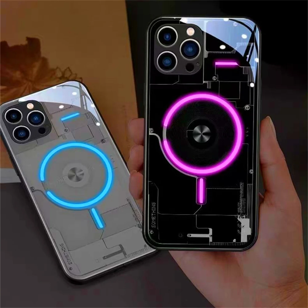 Фото Стильный чехол для iPhone Air 17 16 15 14 13 12 11 Pro Max Plus с дизайном «Кибер-апертура», умной LED-подсветкой и закаленным стеклом №4
