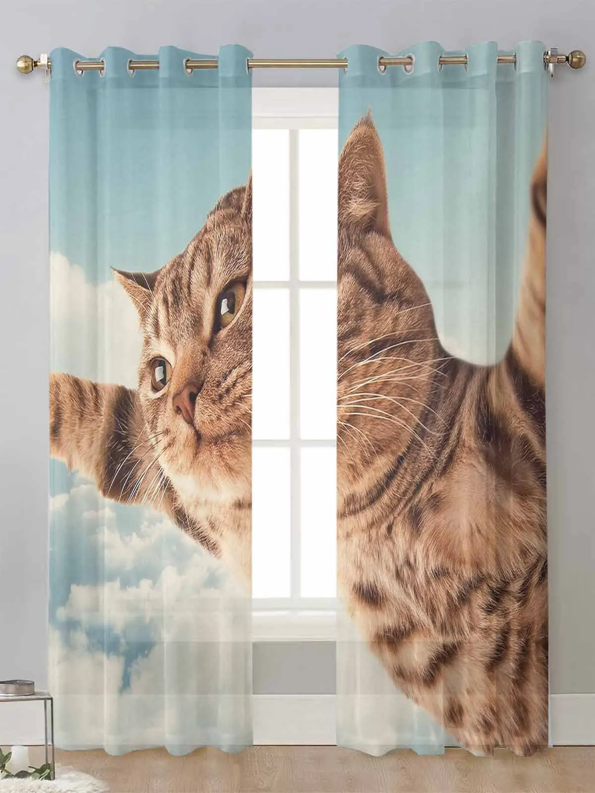 

Flying Cats In The Sky Sheer Curtains For Living Room Window Transparent Voile Tulle Curtain Cortinas Drapes Home Decor