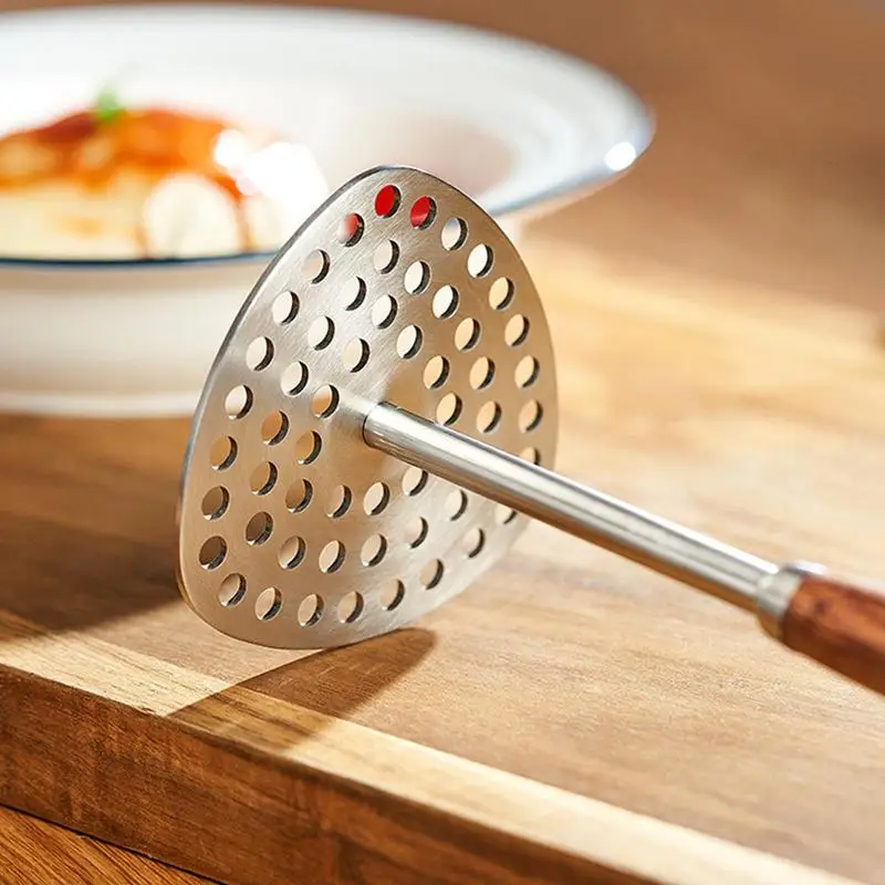 

Potato Masher Heavy Duty Stainless Steel Potato Masher Professional Food Masher With Wooden Handle For Crusher Kitchen Tools