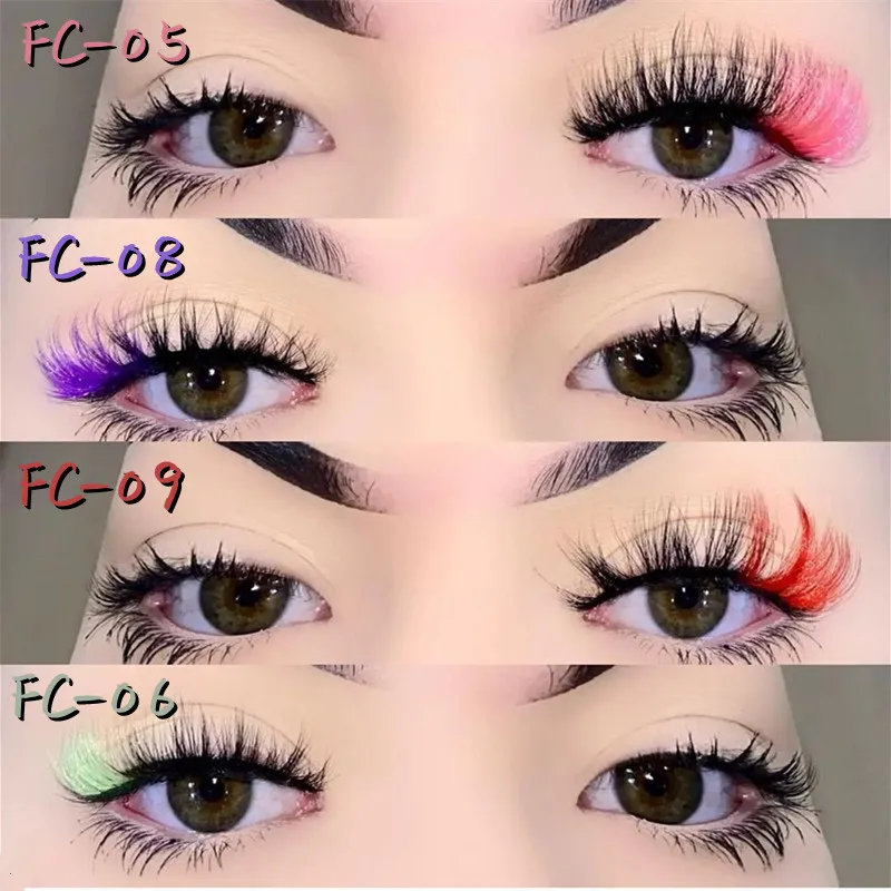 

Новые цветные накладные ресницы 3D, натуральные Длинные цветные яркие ресницы, драматический макияж, накладные ресницы для вечеринки, цветн...