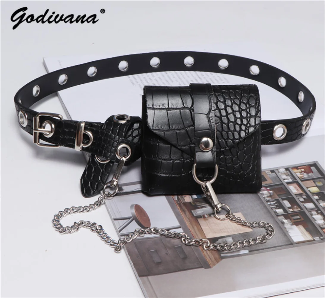 Small Waist Bag With Corset Fashion Mini Waist Belt Leather Belt Bag Sweater Accessories Black Girdle Waistband For Women