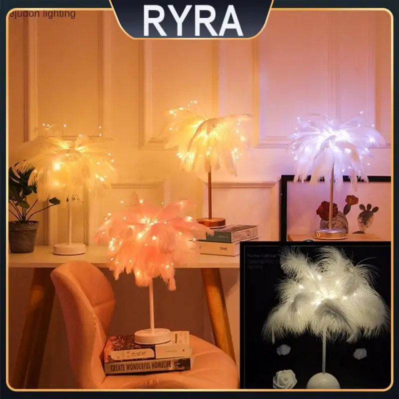 

Прикроватный светильник Usb/aa, лампа с искусственными перьями для спальни, дня рождения, украшение для свадьбы, маленький фонарь с дистанционным управлением