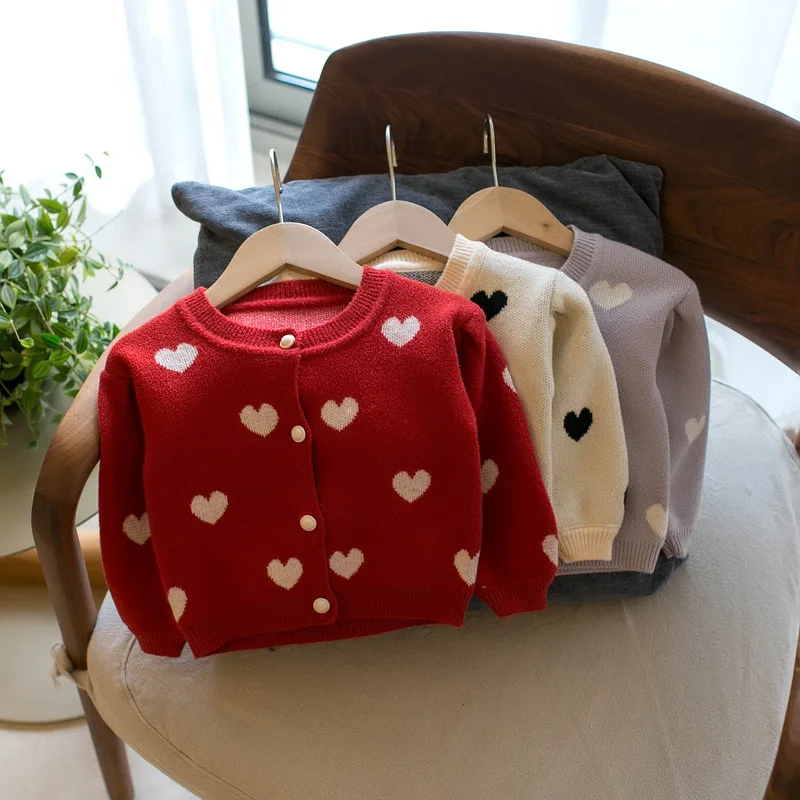 

Girl Children's Knitting Cardigan Sweater Top Baby Girls Red Sweater Clothes 2022 Autumn Winter Children's Sweater