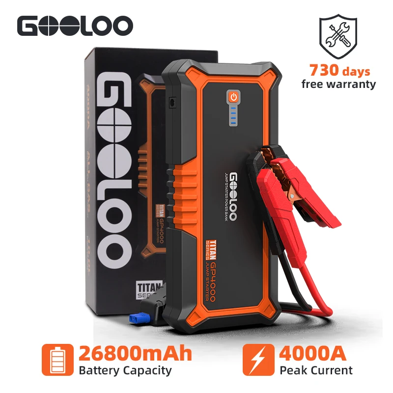 $79.41 GOOLOO 4000A Start Power Bank 26800mAh Jump Starter Car Booster External Battery 12V Starting Device for Petrol Diesel Powerbank