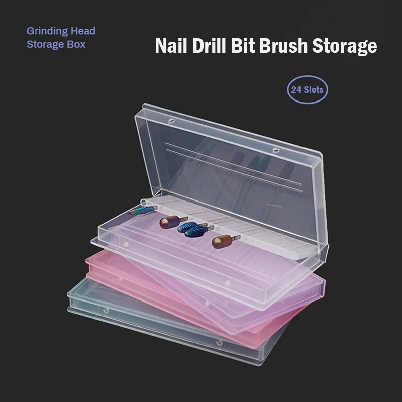 

20 Slots Clear Nail Drill Bit Brush Plastic Storage Box Holder Container Manicure Cutters Display Nail Accessories Nail Art Tool