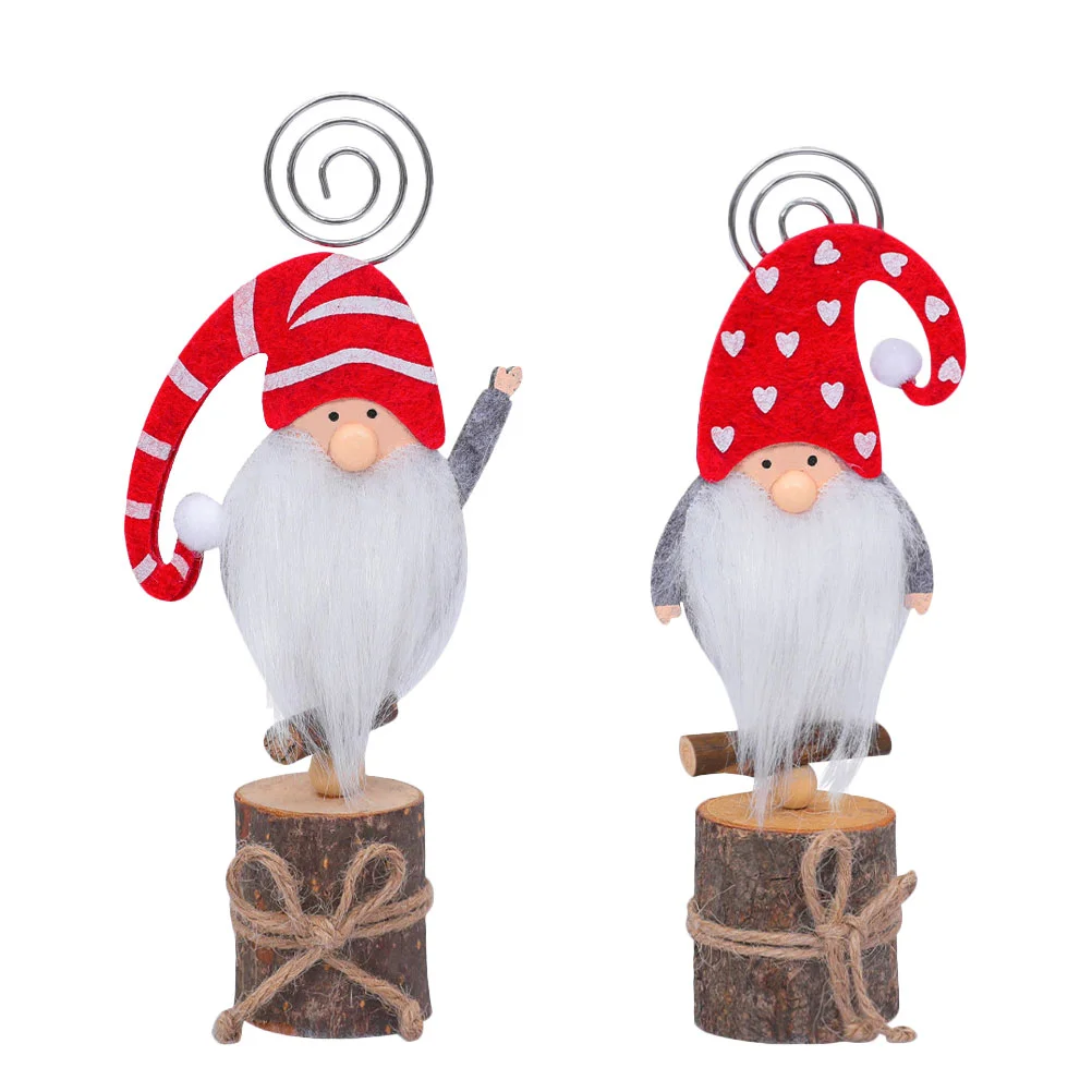 

2pcs Christmas Place Holder With Rustic Base Plush Gnome Plush Wire Table Memo Clip Photo Stand For Holiday Wedding Banquet