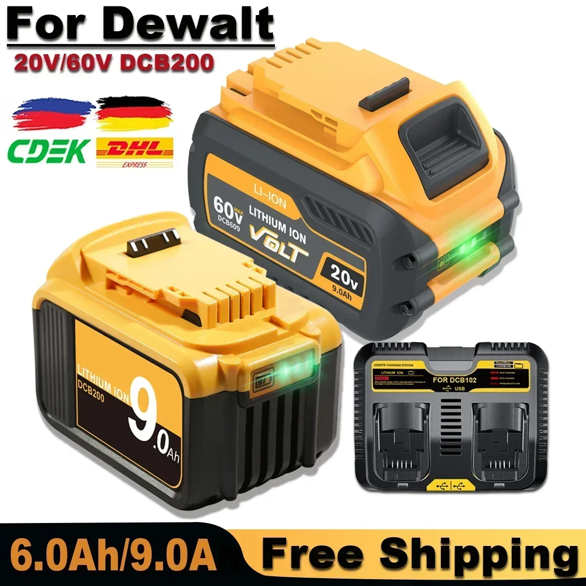 Сменный аккумулятор 60 В 9 0 Ач DCB606 DCB205 DCB206 DCB209 DCB182 20 6 для электроинструмента Dewalt