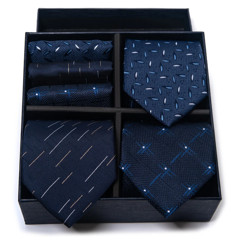 Woven 100% Silk Gift Box 3 Set Tie Handkerchief Cufflink Set Pocket Squares Necktie For Men Gravata Brown Clothing Accessories