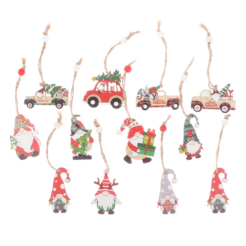 

12 шт./корт. Рождественские деревянные подвески без лица, новогодняя елка для пожилых людей, подвесные украшения для дома, подарок для детей, ...