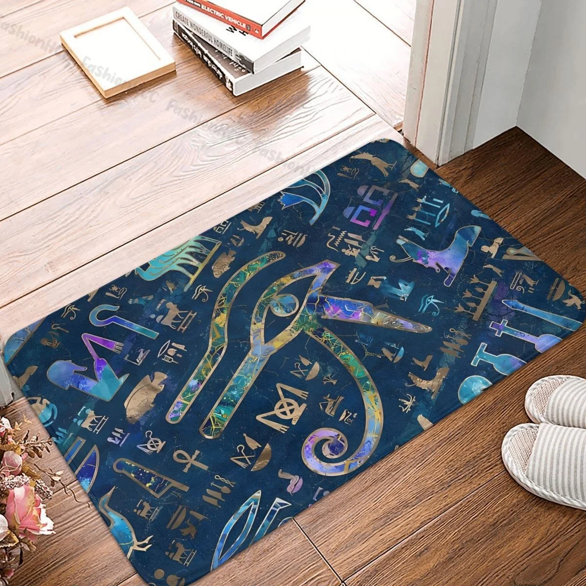 

Non-slip Doormat Living Room Mat Egyptian Hieroglyphs Mixed Texure Abstract Floor Carpet Entrance Door Rug Indoor Decor