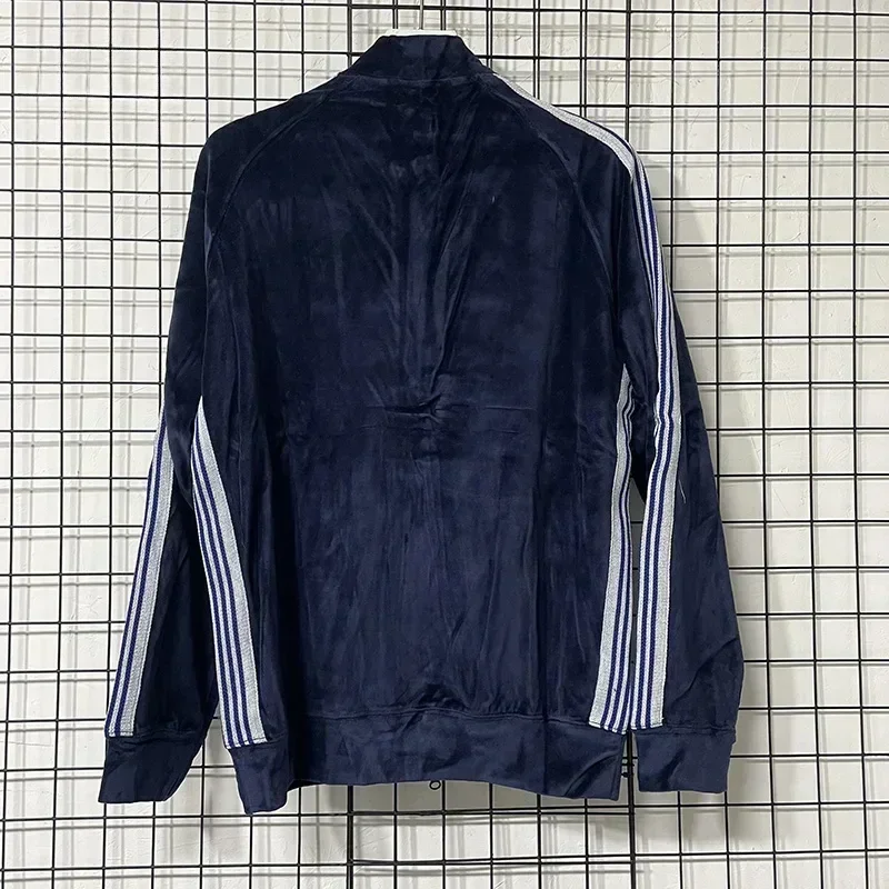 25ss Синие бархатные куртки AWGE Мужская женская куртка в полоску с вышивкой