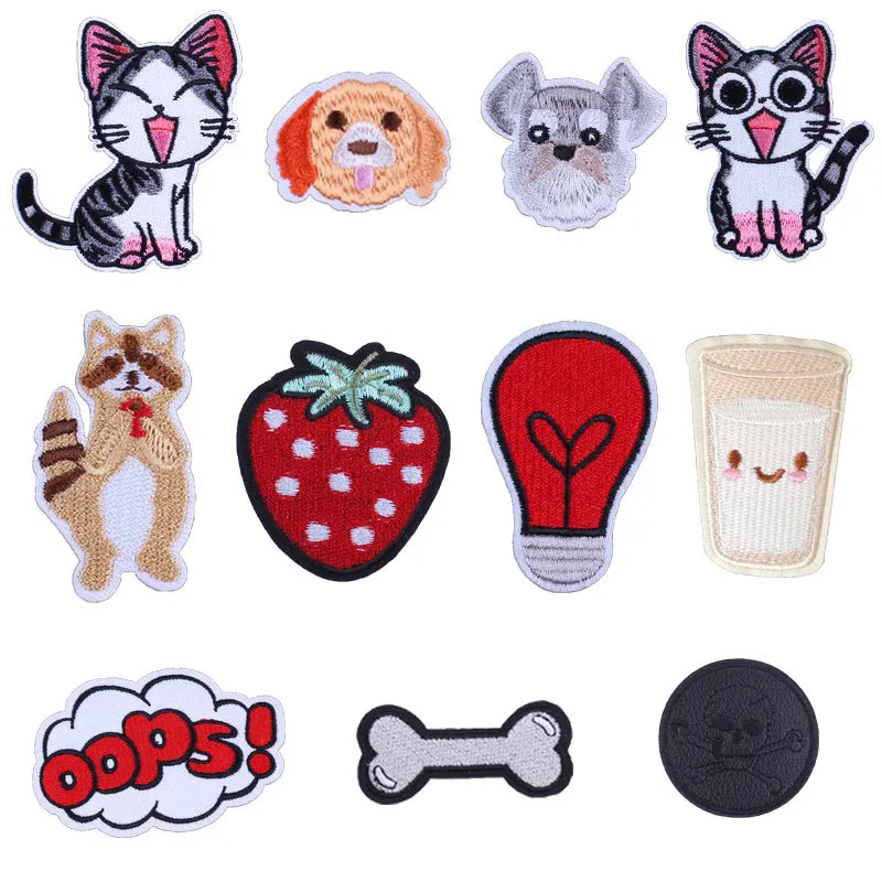 

Тканевая вышитая мультяшная нашивка с котом, собакой, шапочка, наклейки для одежды, сумка, аппликация для шитья утюгом, сделай сам, одежда, Шв...