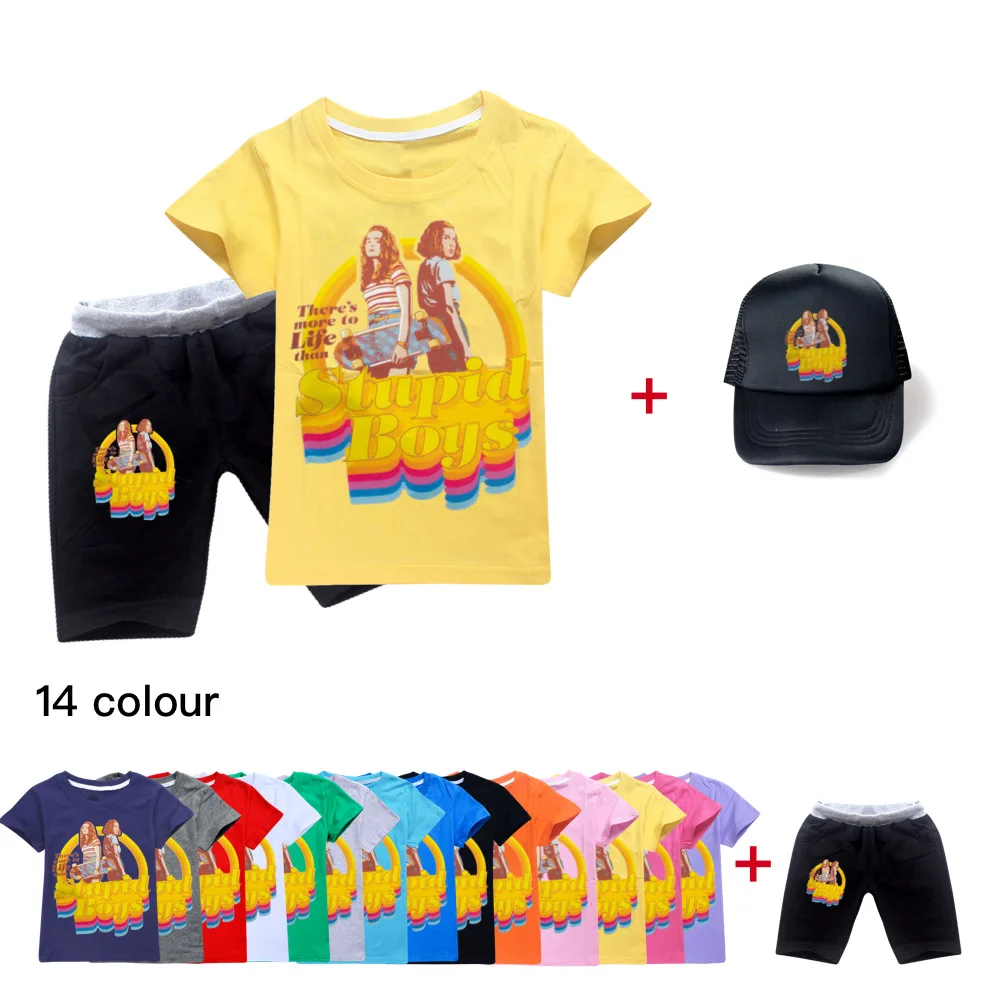 

Stranger Things Sets Kids Girls Boys Casual T Shirts Short Pants +Hats Clothing 3PCS/suit Children Summer Short Sleeves Costumes