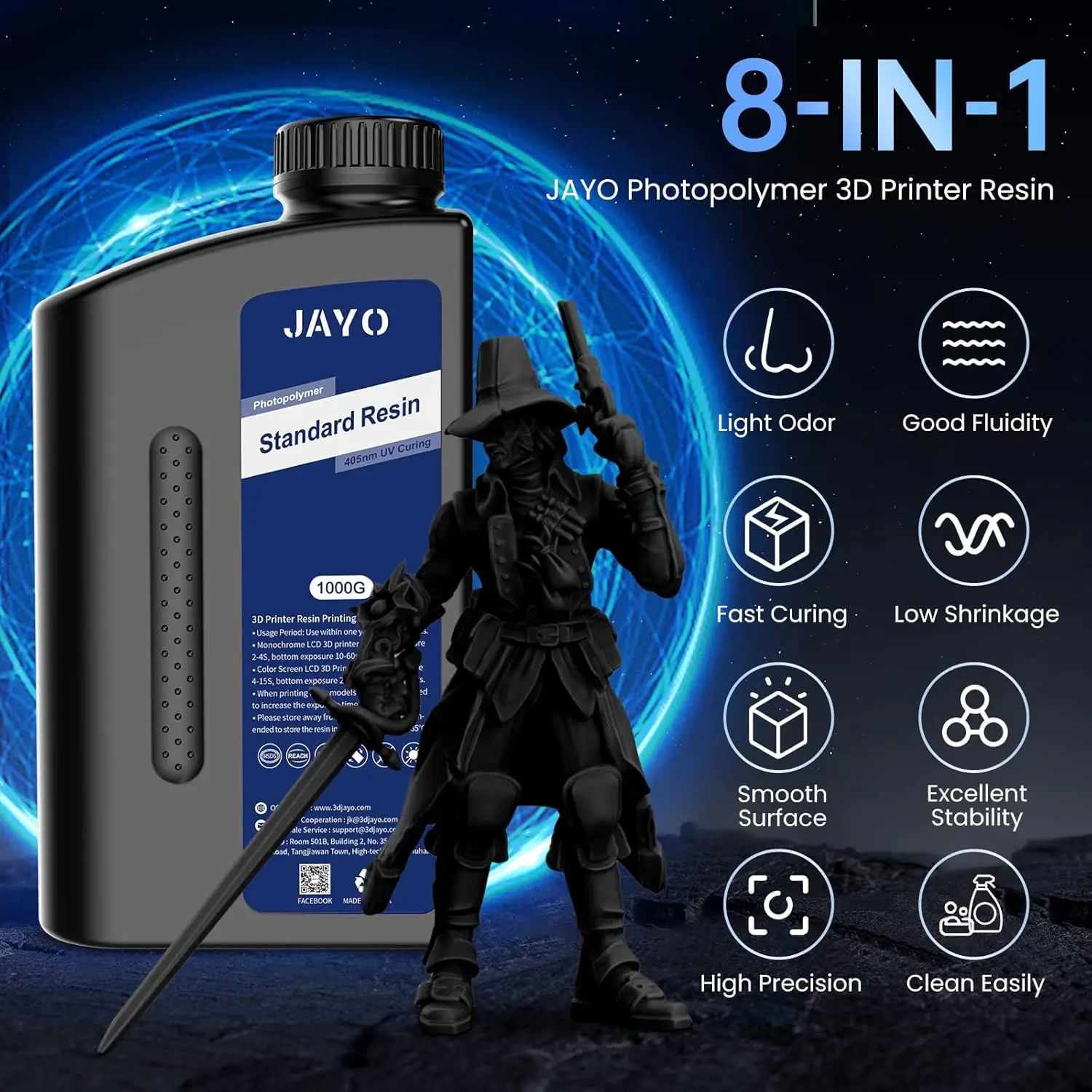 Фотополимерная смола JAYO 1100G Standard  ABS-Like  Standard Plus  Water Wash  14K Standard для 3D-печати, УФ-отверждение 395-405 нм (art.: 3920da03173cf) - 3920da03173cf